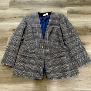 Calvin Klein Blue, Orange, Plaid Blazer Gold Clasp 14W